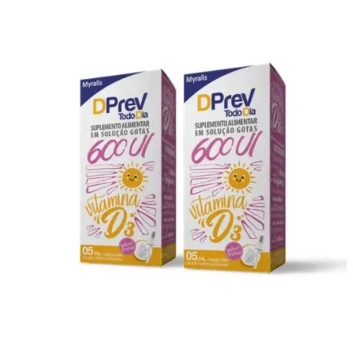Imagem de Kit  Vitamina D Colecalciferol DPrev Todo Dia 600Ui Gotas c/ 2 un.