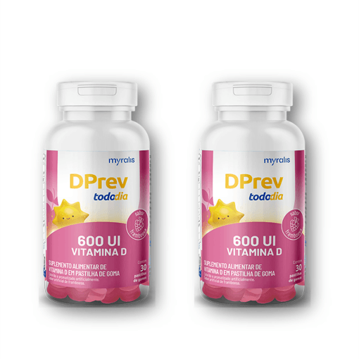 Imagem de Kit Vitamina D  Colecalciferol DPrev Todo Dia 600UI Sabor Framboesa com 30 Gomas c/ 2 un.